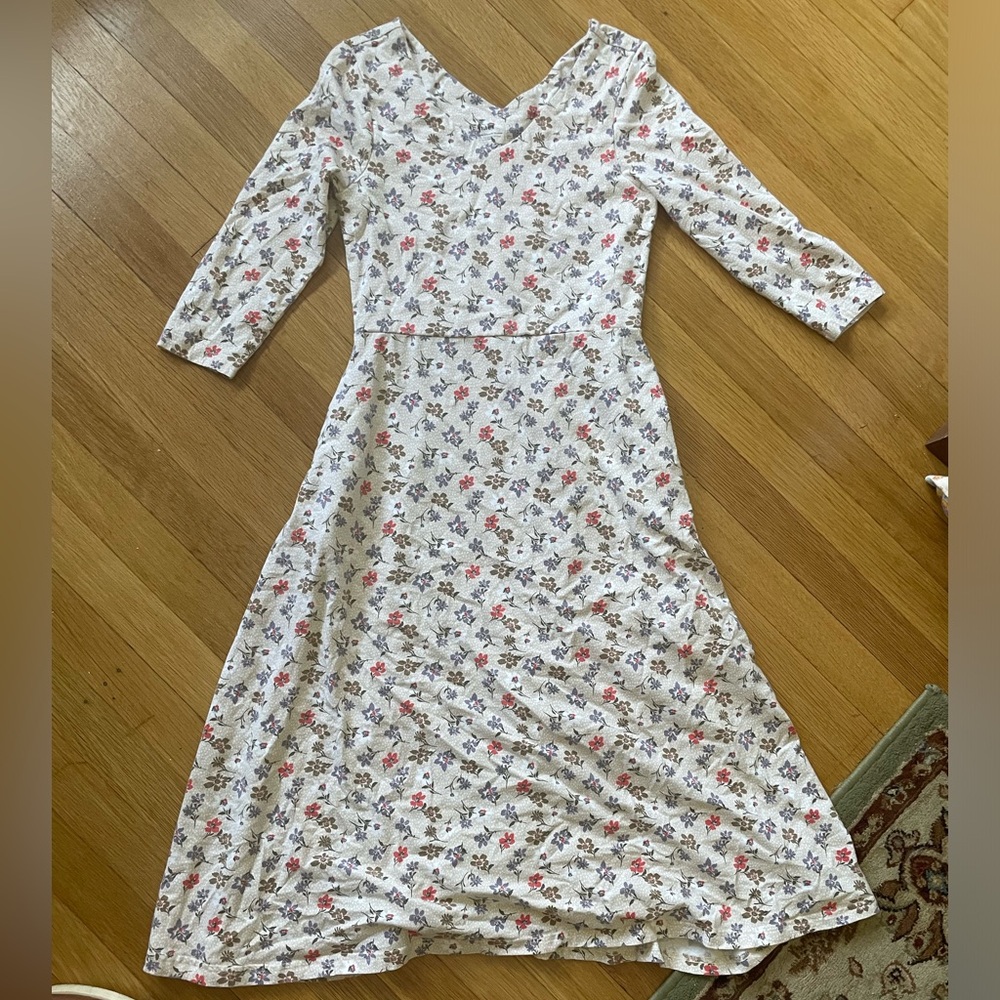 PACT Women's Alpine Floral Fit & Flare 3/4 Sleeve Dress